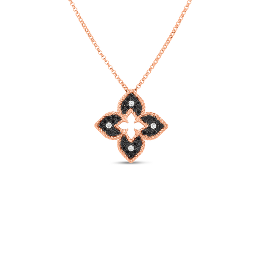 Petite Venetian Black And White Diamond Flower Necklace