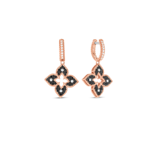 Petite Venetian Princess Black And White Diamond Flower Drop Earrings