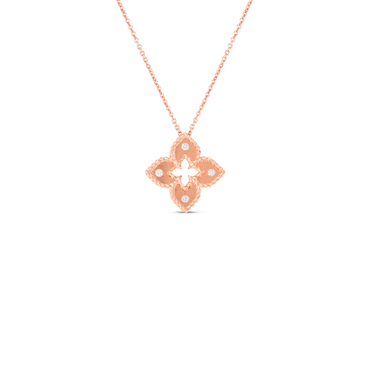 Petite Venetian Princess Diamond And Satin Finish Small Flower Necklace