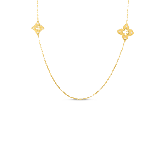 Venetian Princess Alternating Diamond Flowers Station Long Necklace