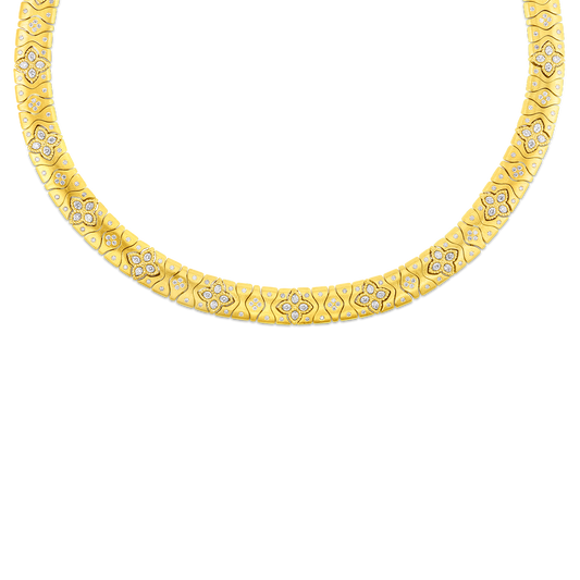 Royal Princess Flower Satin Finish And Diamond Narrow Collar Necklace