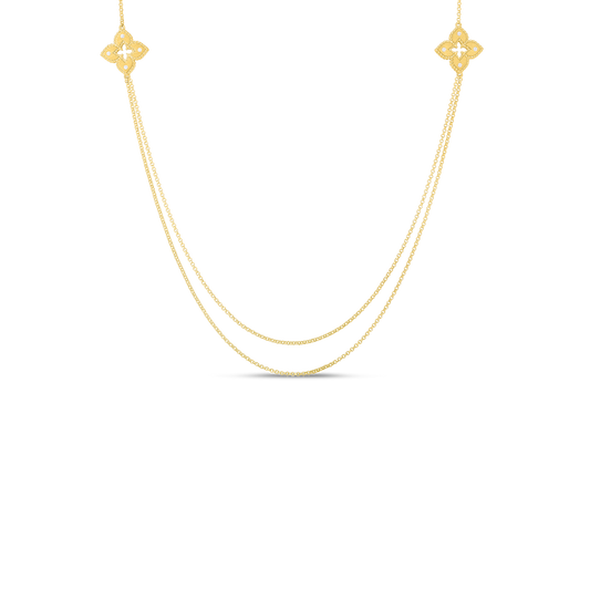 Petite Venetian Princess Diamond And Satin Finish Flower Station Long Necklace