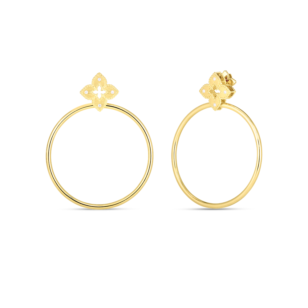 Petite Venetian Princess Diamond And Satin Finish Flower Small Hoop Earrings