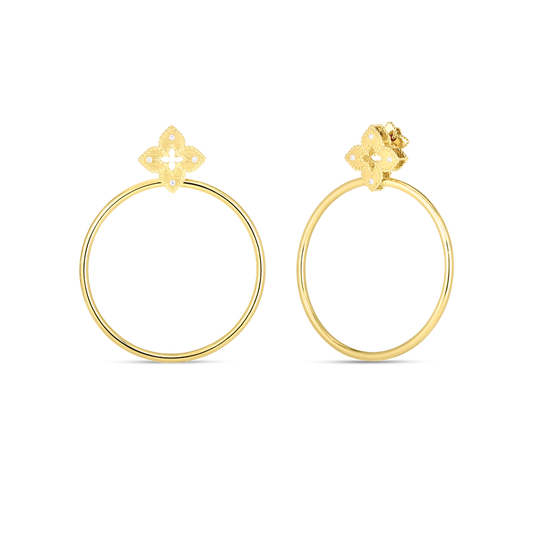 Petite Venetian Princess Diamond And Satin Finish Flower Small Hoop Earrings