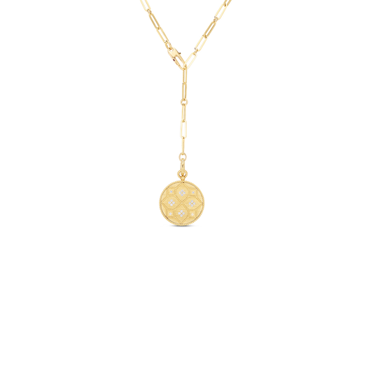 Venetian Princess Large Satin Medallion With Diamond Flower Detail Necklace