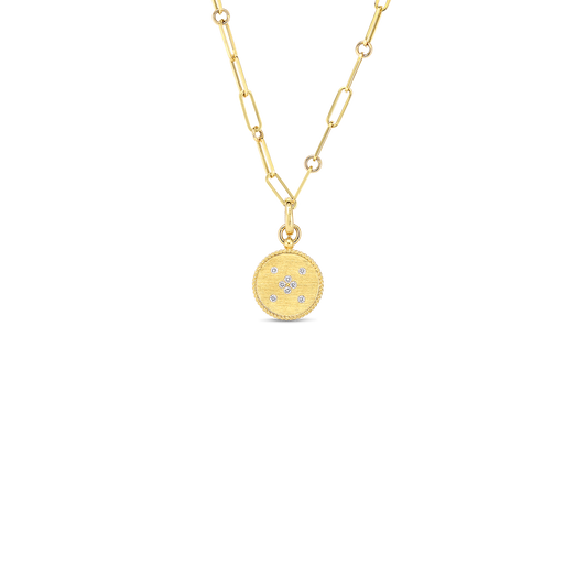 Venetian Princess Diamond And Satin Finish Small Medallion Necklace