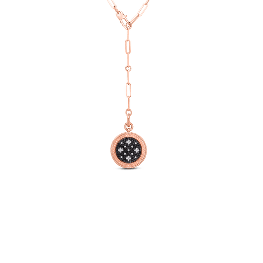 Roberto Coin Venetian Princess Medallion Necklace Diamond, Pavé Black Diamond in 18K rose gold