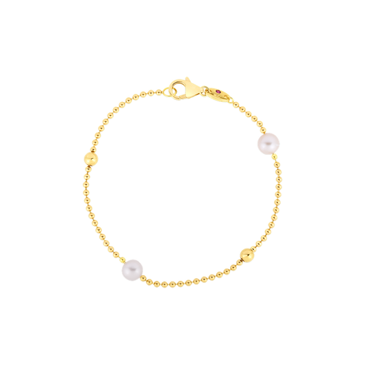 Designer Gold Pearl And Gold Bead Station Bracelet