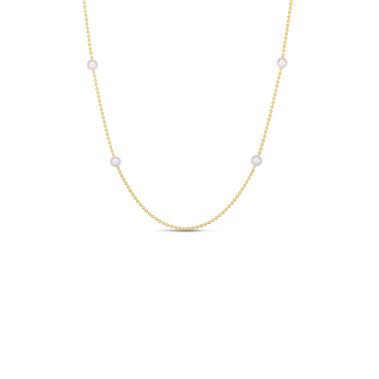 Designer Gold Pearl Station Long Necklace