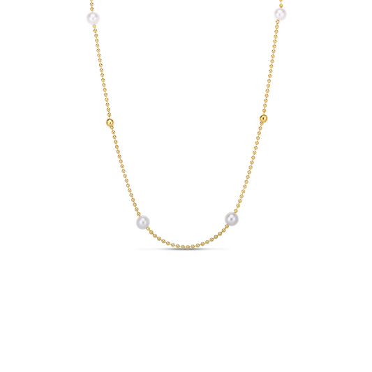 Designer Gold Four Station Pearl Bead Necklace