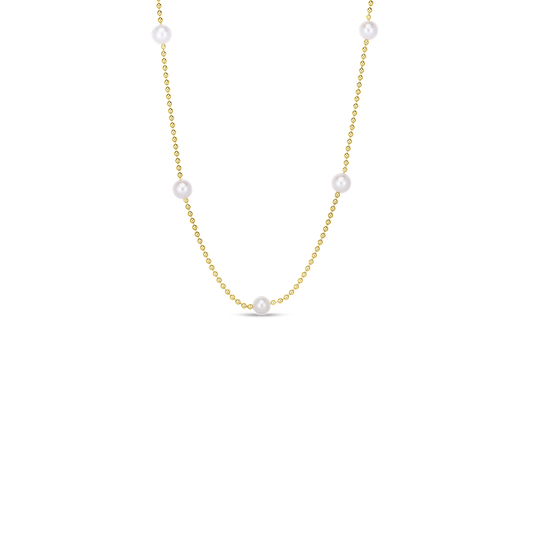 Designer Gold Pearl Bead Station Necklace
