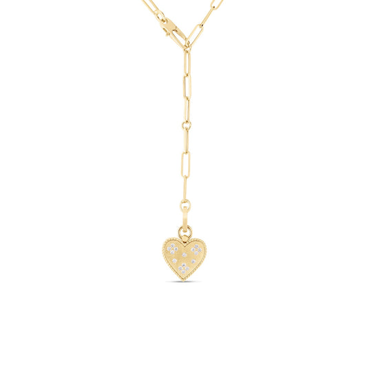 Roberto Coin Venetian Princess Heart Medallion Necklace Diamond, Satin Finish in 18K yellow gold