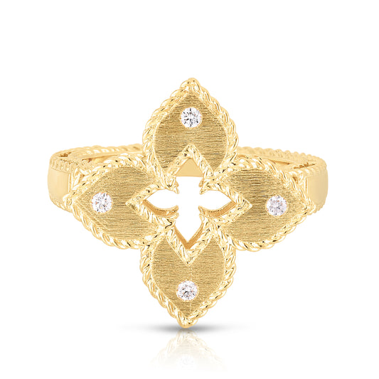 Petite Venetian Princess Diamond And Satin Finish Small Flower Ring
