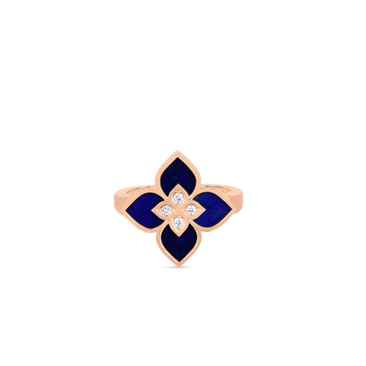 Roberto Coin Venetian Princess Small Flower Ring Diamond, Lapis in 18K rose gold