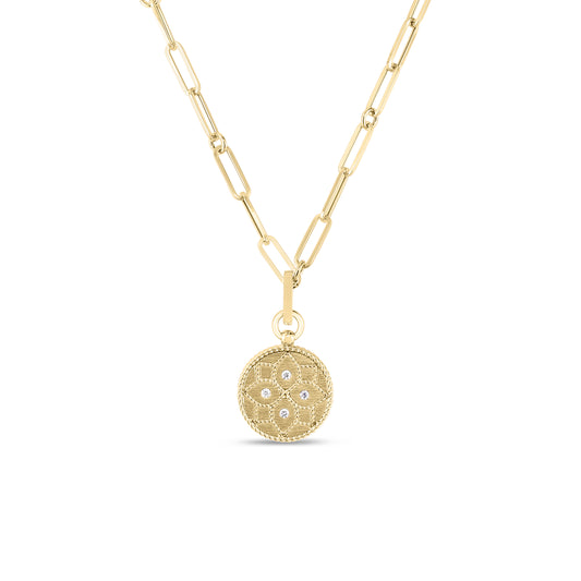 Venetian Princess Small Satin Medallion With Diamond Flower Detail Necklace