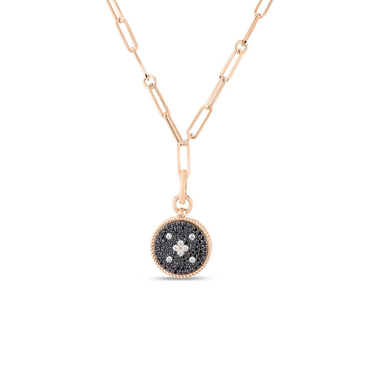 Roberto Coin Venetian Princess Small Medallion Necklace Diamond, Pavé Black Diamond in 18K rose gold