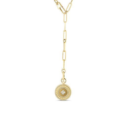 Roberto Coin Venetian Princess Medallion Necklace Diamond, Satin Finish in 18K yellow gold
