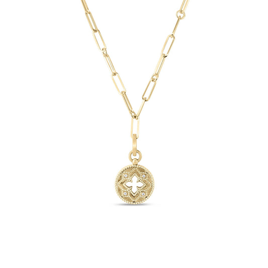Roberto Coin Venetian Princess Small Cut Out Pendant Necklace Diamond, Satin Finish in 18K yellow gold