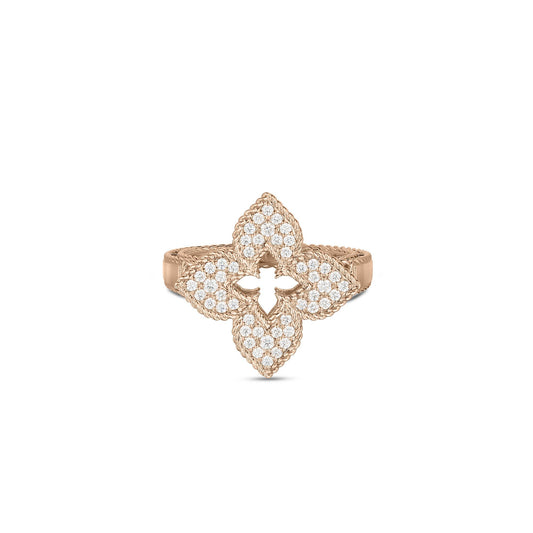 Roberto Coin Venetian Princess Classic Flower Ring Pavé Diamond in 18K rose gold