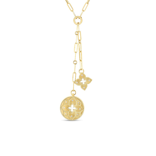Roberto Coin Venetian Princess Double Pendant Necklace Diamond, Satin Finish in 18K yellow gold