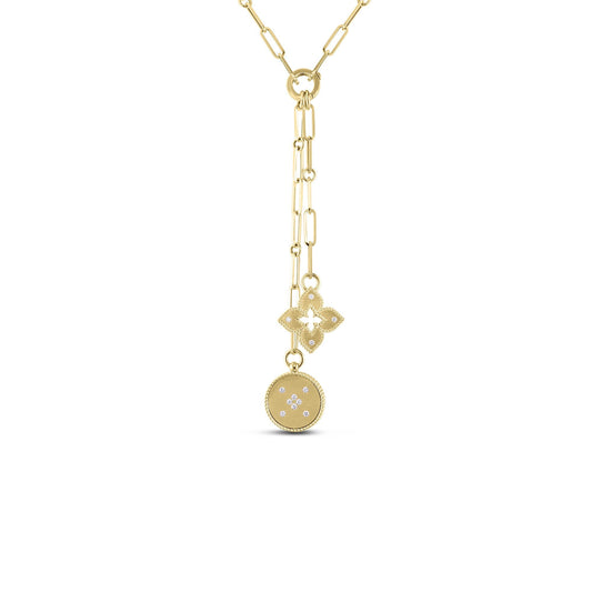 Roberto Coin Venetian Princess Small Double Pendant Necklace Diamond, Satin Finish in 18K yellow gold