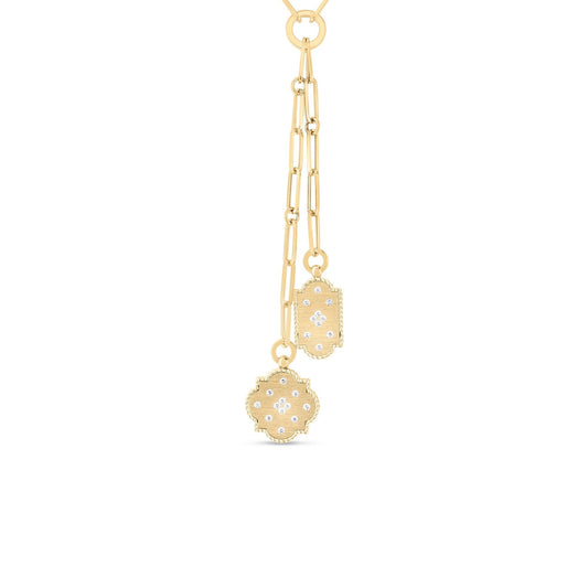 Roberto Coin Venetian Princess Double Medallion Necklace Diamond, Satin Finish in 18K yellow gold