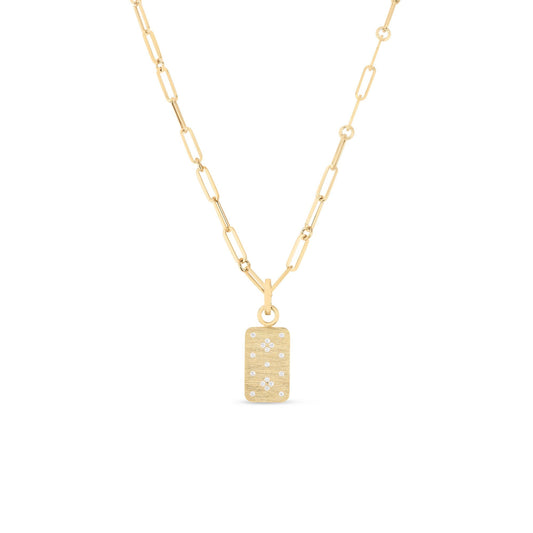Roberto Coin Venetian Princess Dog Tag Medallion Necklace Diamond, Satin Finish in 18K yellow gold