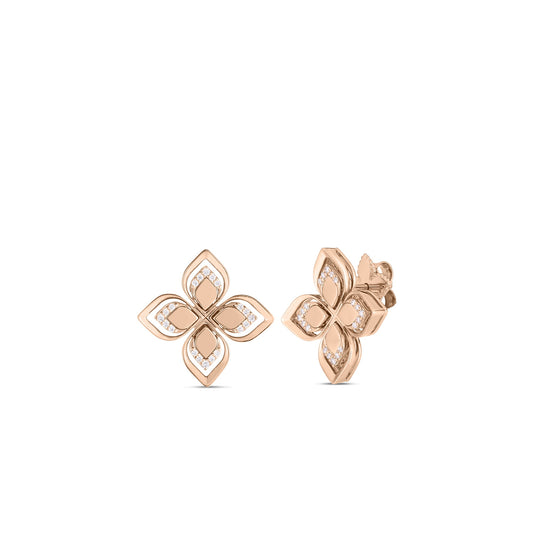 Roberto Coin Venetian Princess Open Frame Flower Stud Earrings Diamond in 18K rose gold