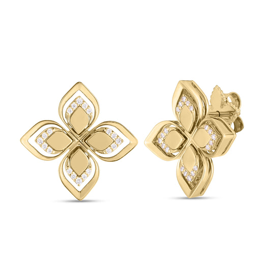 Roberto Coin Venetian Princess Open Frame Flower Stud Earrings Diamond in 18K yellow gold