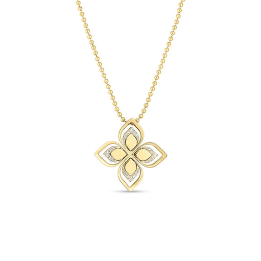 Roberto Coin Venetian Princess Open Frame Flower Necklace Diamond in 18K yellow gold