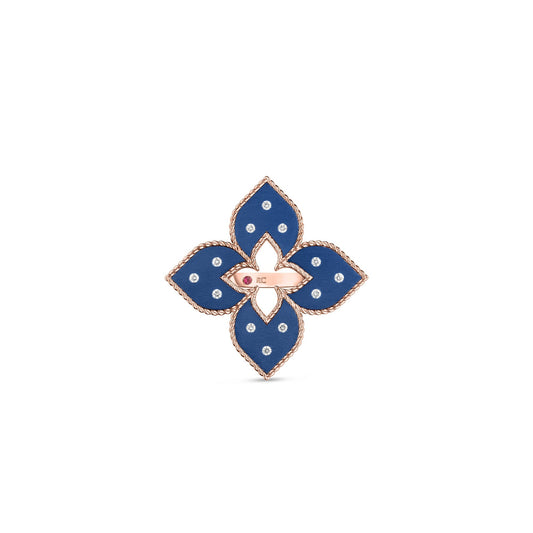 Roberto Coin Venetian Princess Large Classic Flower Ring Diamond, Titanium Blue in 18K rose gold