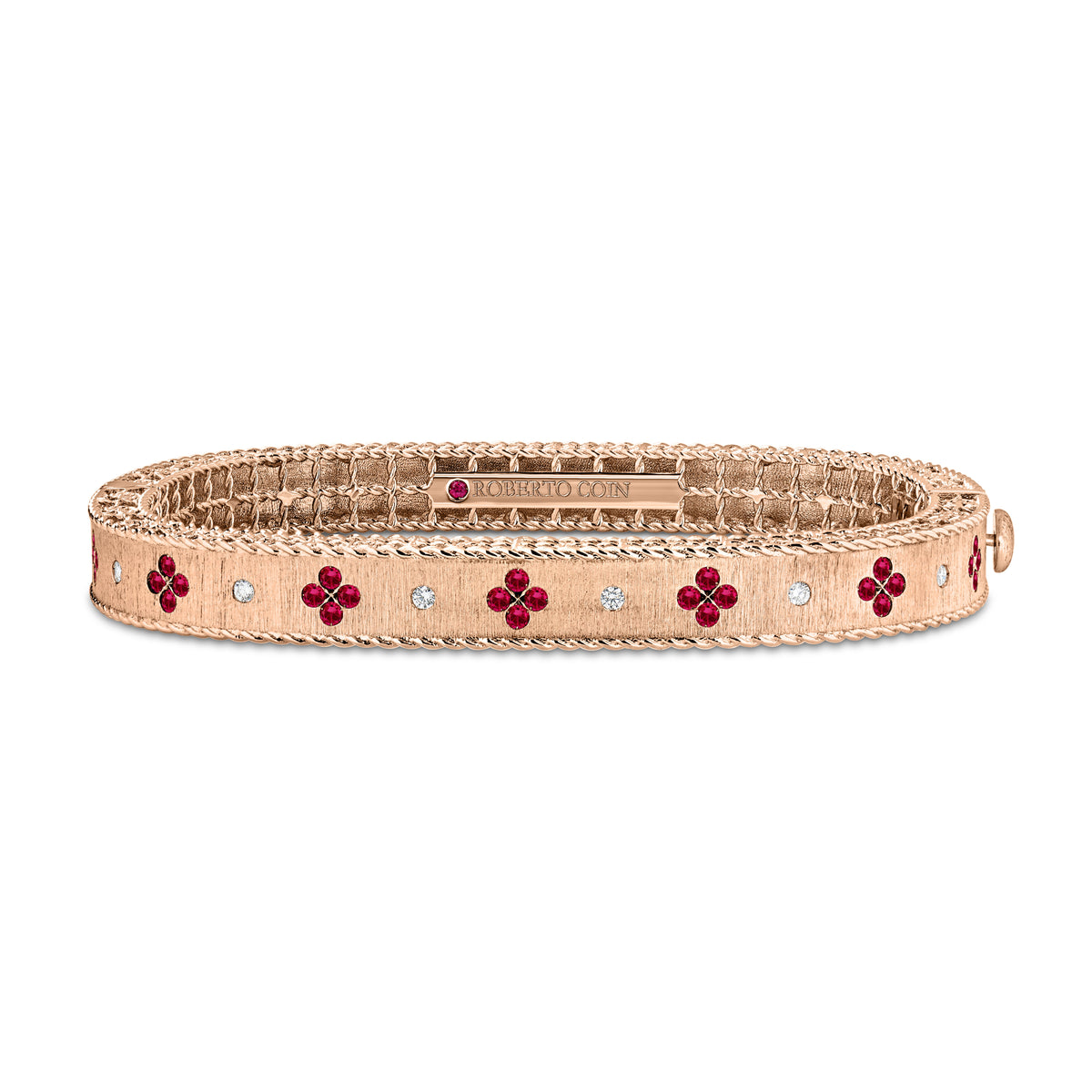 Roberto Coin Princess Square Bangle with ruby and diamond in 18K rose gold