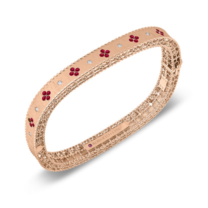 Roberto Coin Princess Square Bangle with ruby and diamond in 18K rose gold