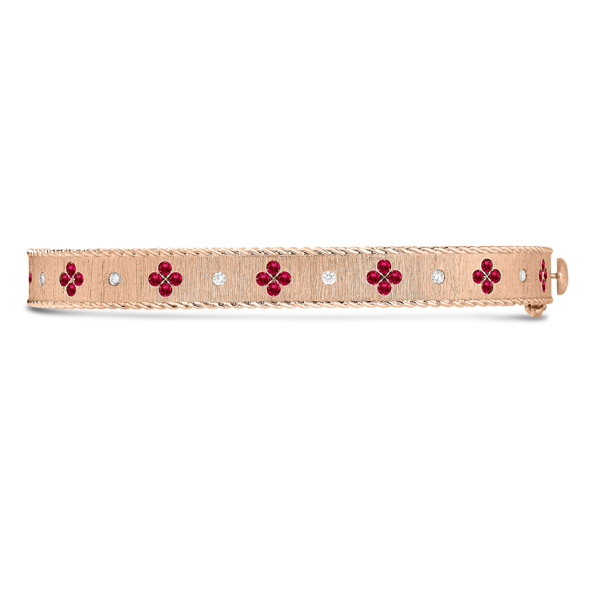 Roberto Coin Princess Square Bangle with ruby and diamond in 18K rose gold