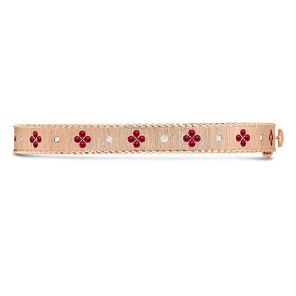 Roberto Coin Princess Square Bangle with ruby and diamond in 18K rose gold