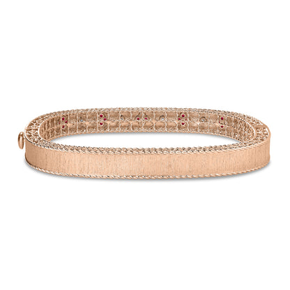 Roberto Coin Princess Square Bangle with ruby and diamond in 18K rose gold, back view