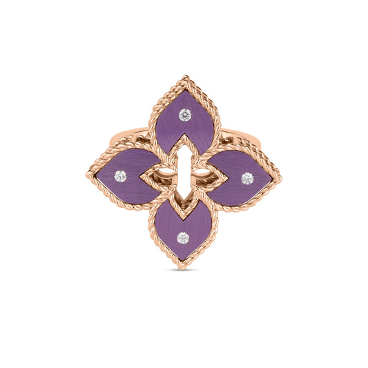 Roberto Coin Venetian Princess Classic Flower Ring Diamond, Titanium Purple in 18K rose gold