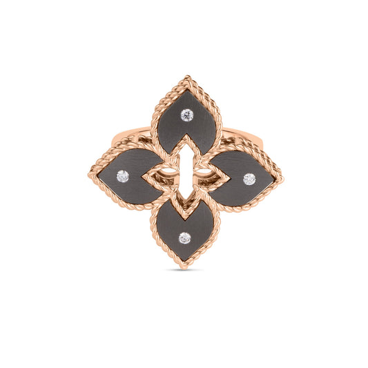 Roberto Coin Venetian Princess Classic Flower Ring Diamond, Titanium Gray in 18K rose gold