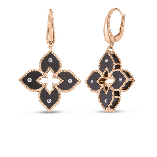 Roberto Coin Venetian Princess Classic Flower Drop Earrings Diamond, Titanium Gray in 18K rose gold