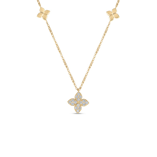 Love In Verona Diamond And Polished Flower Station Necklace