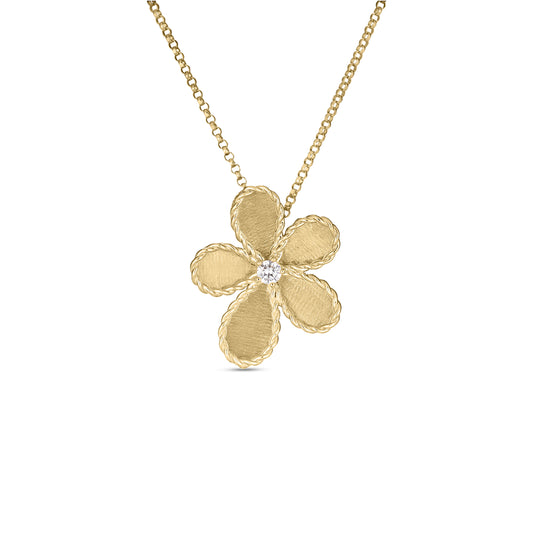 Jasmine Diamond And Satin Finish Flower Necklace