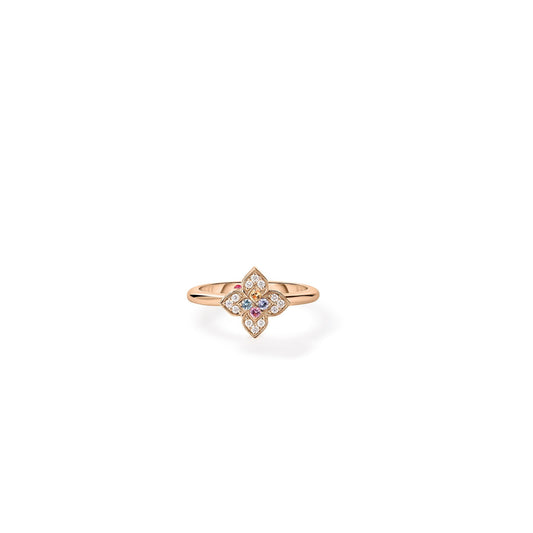Roberto Coin Venetian Princess Small Carnival Flower Ring Pavé Diamond, Mixed Gemstones in 18K rose gold