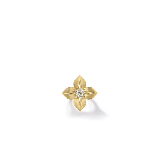Roberto Coin Princess Star Large Star Ring Diamond, Satin Finish in 18K yellow gold
