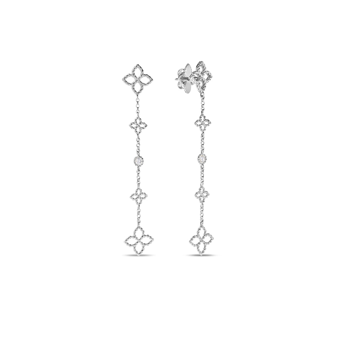 Roberto Coin Princess Flower Flower and Bezel Dangle Earrings Diamond in 18K white gold