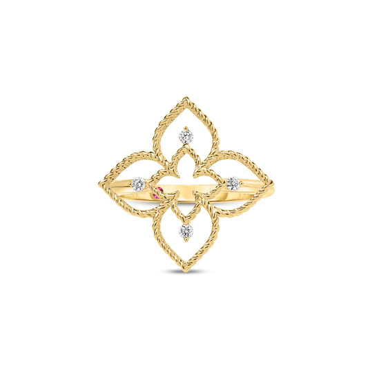 Roberto Coin Princess Flower Small Open Frame Flower Ring Diamond in 18K gold