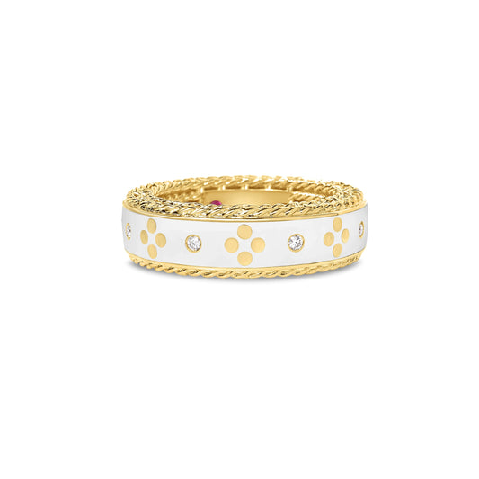 Roberto Coin Venetian Princess Ring Diamond, Ceramic Enamel White in 18K yellow gold
