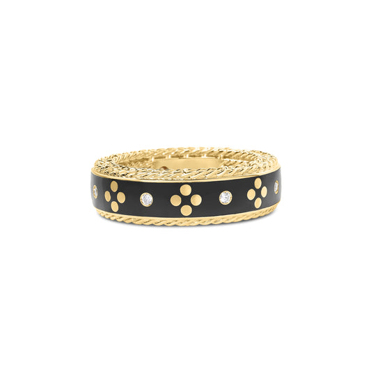 Roberto Coin Venetian Princess Ring Diamond, Ceramic Enamel Black in 18K yellow gold