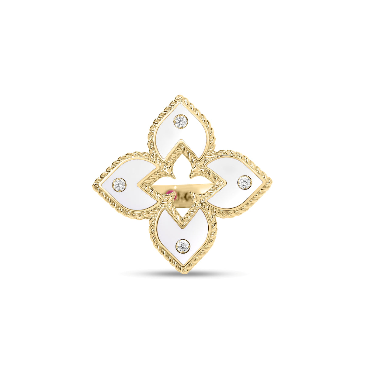 Roberto Coin Venetian Princess Classic Flower Ring Diamond, Ceramic Enamel White in 18K yellow gold