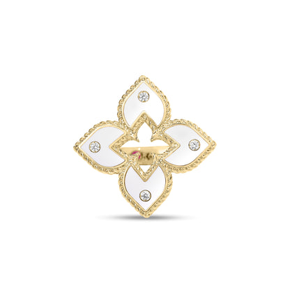 Roberto Coin Venetian Princess Classic Flower Ring Diamond, Ceramic Enamel White in 18K yellow gold