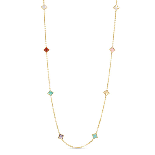 Roberto Coin Venetian Princess Carnival Flower Station Necklace Mixed Gemstones Length 36 inches in 18K gold